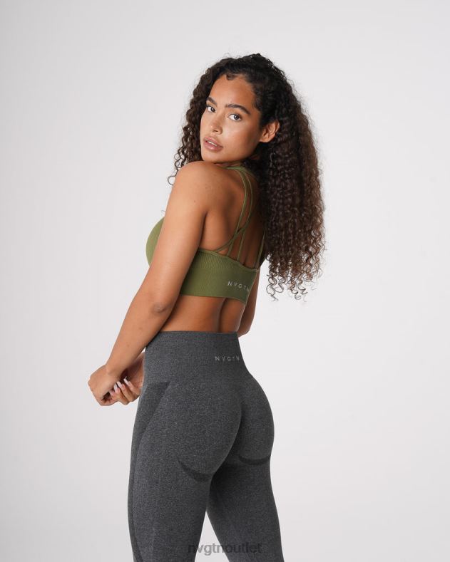 Fitness NVGTN Galaxie gerippter nahtloser BH Khakigrün Frauen 86ZJB243