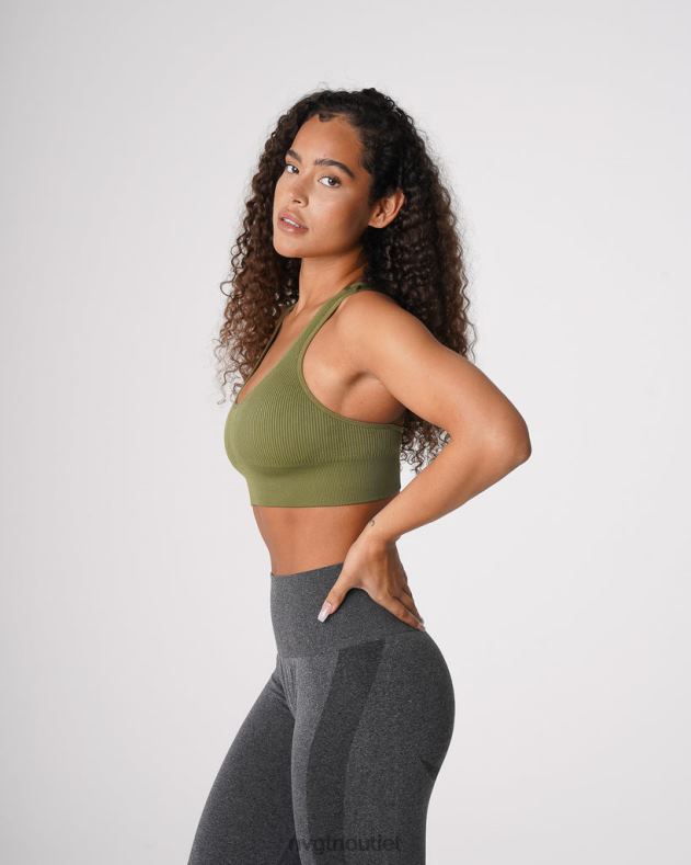 Fitness NVGTN Galaxie gerippter nahtloser BH Khakigrün Frauen 86ZJB243
