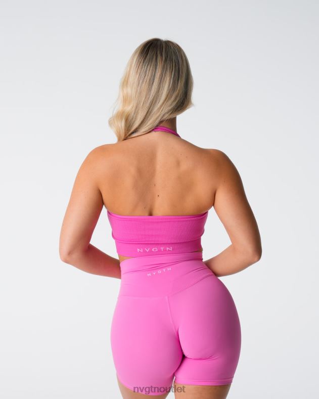 Fitness NVGTN Grenzenloser, gerippter, nahtloser Neckholder-BH Kaugummi rosa Frauen 86ZJB116