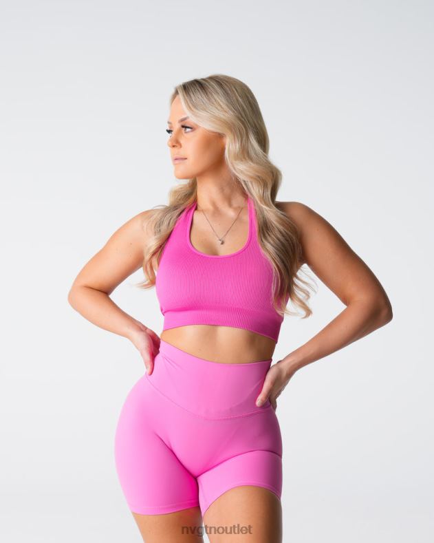 Fitness NVGTN Grenzenloser, gerippter, nahtloser Neckholder-BH Kaugummi rosa Frauen 86ZJB116