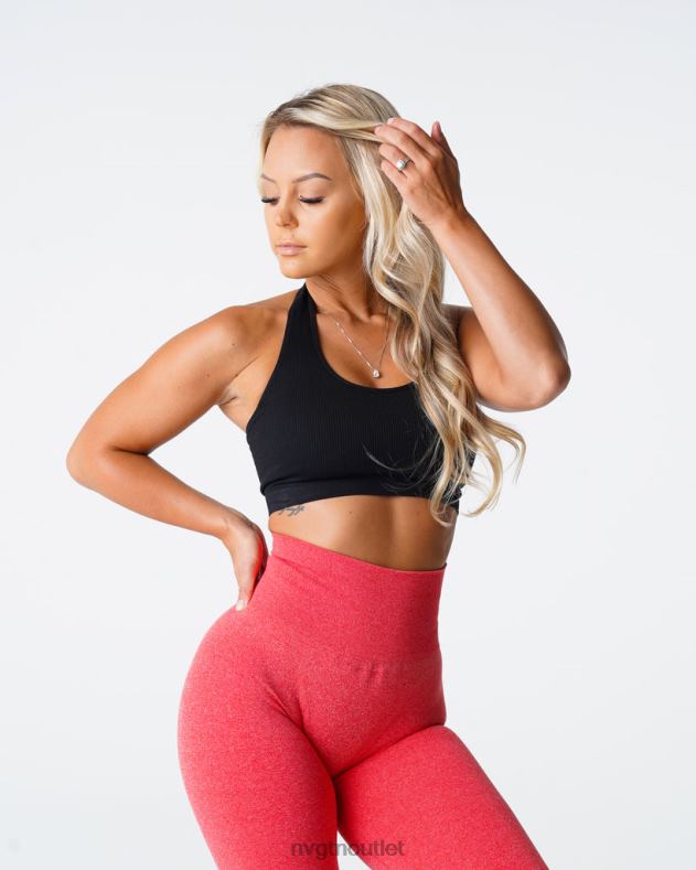 Fitness NVGTN Grenzenloser, gerippter, nahtloser Neckholder-BH Schwarz Frauen 86ZJB114