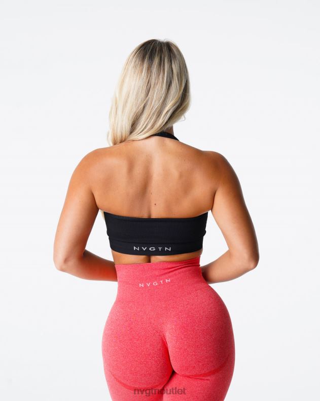 Fitness NVGTN Grenzenloser, gerippter, nahtloser Neckholder-BH Schwarz Frauen 86ZJB114