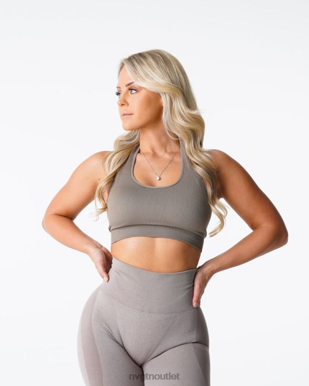 Fitness NVGTN Grenzenloser, gerippter, nahtloser Neckholder-BH Taupe Frauen 86ZJB147