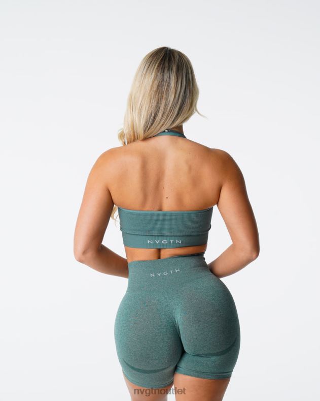 Fitness NVGTN Grenzenloser, gerippter, nahtloser Neckholder-BH Waldgrün Frauen 86ZJB138