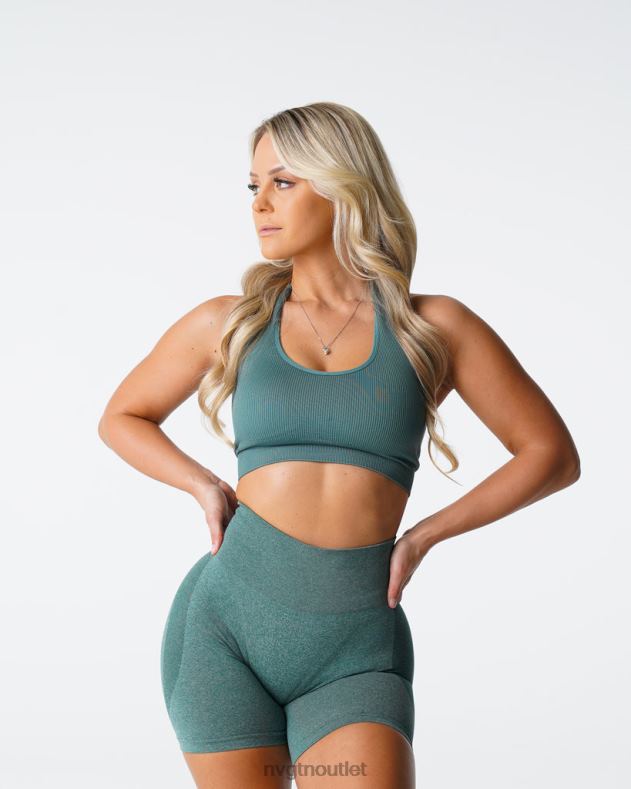 Fitness NVGTN Grenzenloser, gerippter, nahtloser Neckholder-BH Waldgrün Frauen 86ZJB138