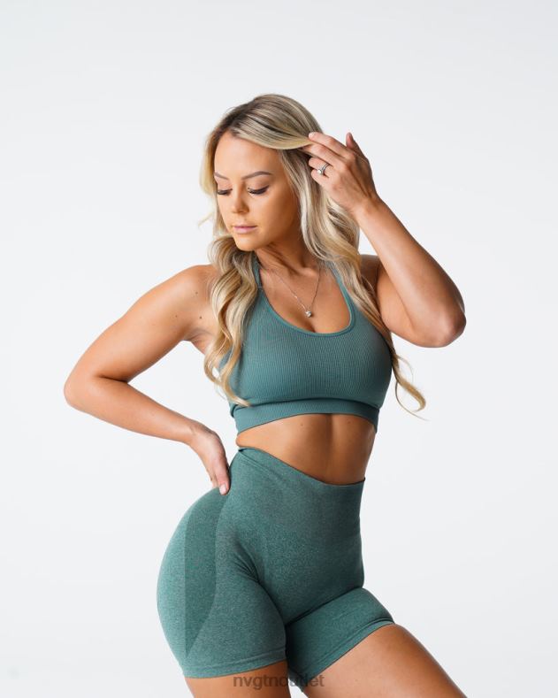 Fitness NVGTN Grenzenloser, gerippter, nahtloser Neckholder-BH Waldgrün Frauen 86ZJB138
