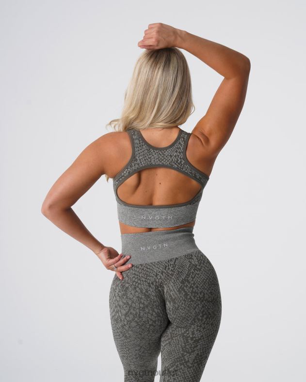 Fitness NVGTN Nahtloser BH „Eclipse“ aus Schlangenleder Khakigrün Frauen 86ZJB221