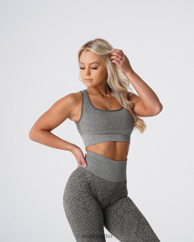 Fitness NVGTN Nahtloser BH „Eclipse“ aus Schlangenleder Khakigrün Frauen 86ZJB221