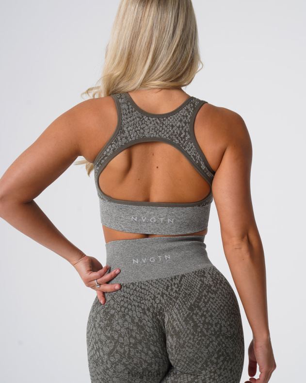 Fitness NVGTN Nahtloser BH „Eclipse“ aus Schlangenleder Khakigrün Frauen 86ZJB221