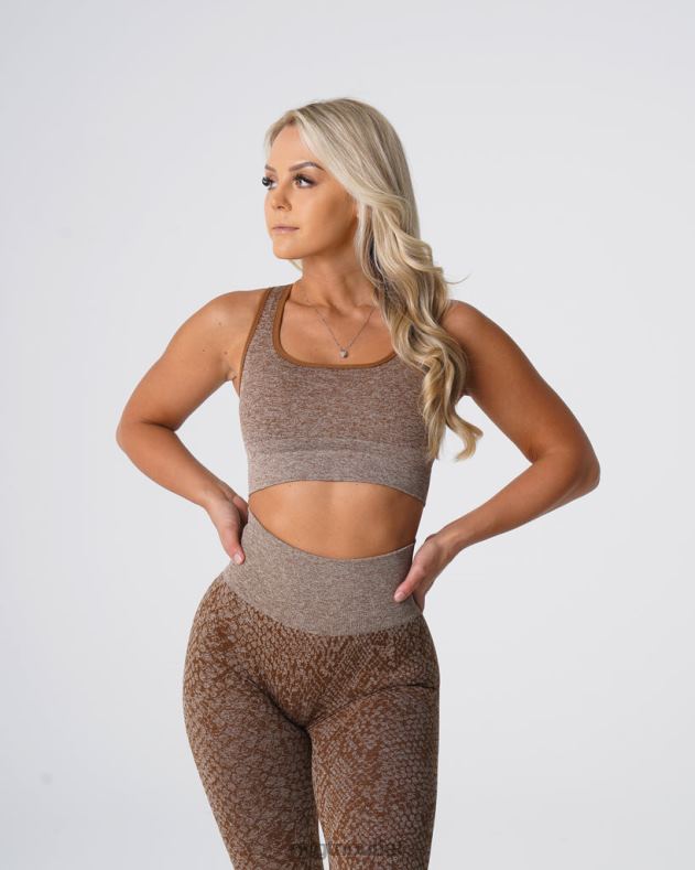 Fitness NVGTN Nahtloser BH „Eclipse“ aus Schlangenleder Mokka Frauen 86ZJB218