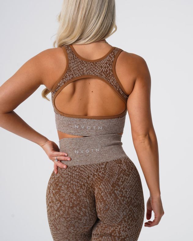 Fitness NVGTN Nahtloser BH „Eclipse“ aus Schlangenleder Mokka Frauen 86ZJB218