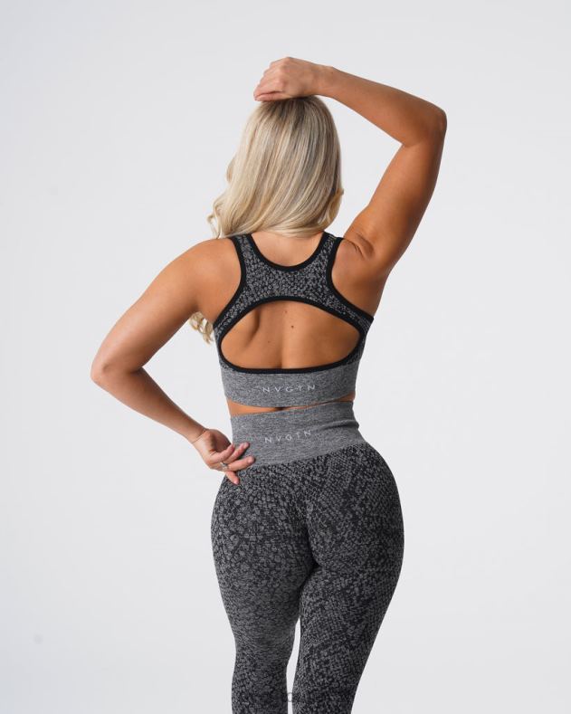 Fitness NVGTN Nahtloser BH „Eclipse“ aus Schlangenleder schwarz gesprenkelt Frauen 86ZJB215