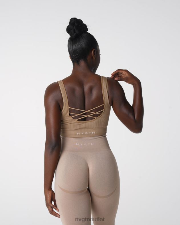 Fitness NVGTN Nahtloser, gerippter BH „Desire“. Beige Frauen 86ZJB141