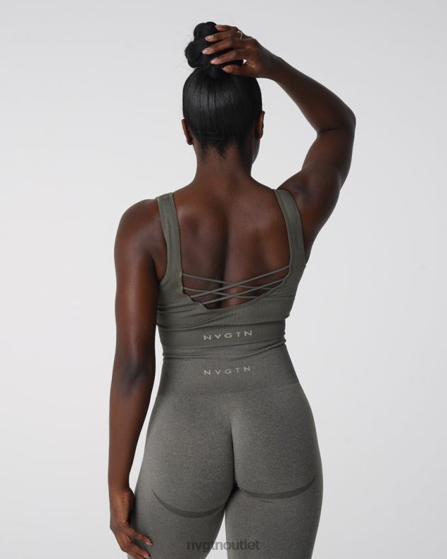 Fitness NVGTN Nahtloser, gerippter BH „Desire“. Khakigrün Frauen 86ZJB142