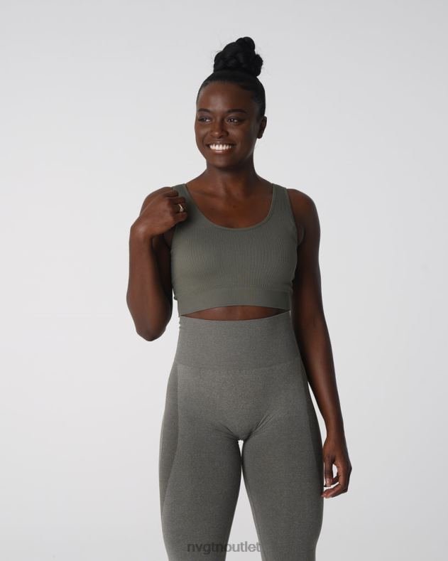 Fitness NVGTN Nahtloser, gerippter BH „Desire“. Khakigrün Frauen 86ZJB142