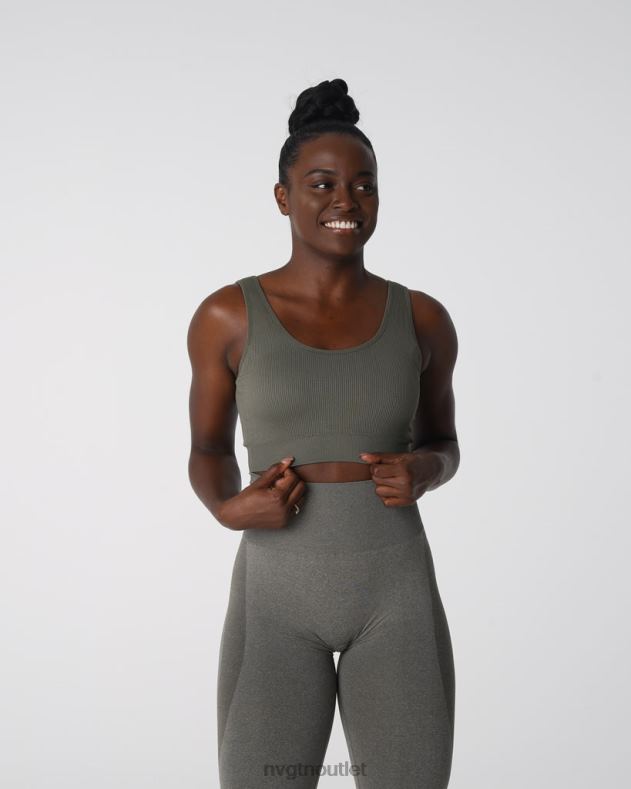 Fitness NVGTN Nahtloser, gerippter BH „Desire“. Khakigrün Frauen 86ZJB142