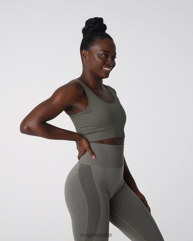 Fitness NVGTN Nahtloser, gerippter BH „Desire“. Khakigrün Frauen 86ZJB142