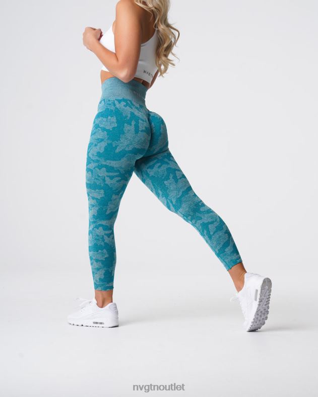 Fitness NVGTN Nahtlose Camo-Leggings blaugrün Frauen 86ZJB664