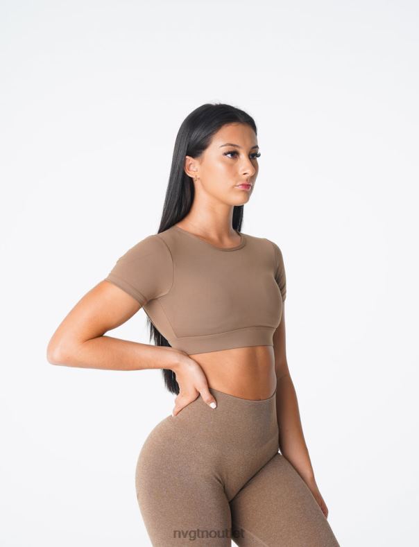 Fitness NVGTN T-Shirt mit offenem Rücken Mokka Frauen 86ZJB80