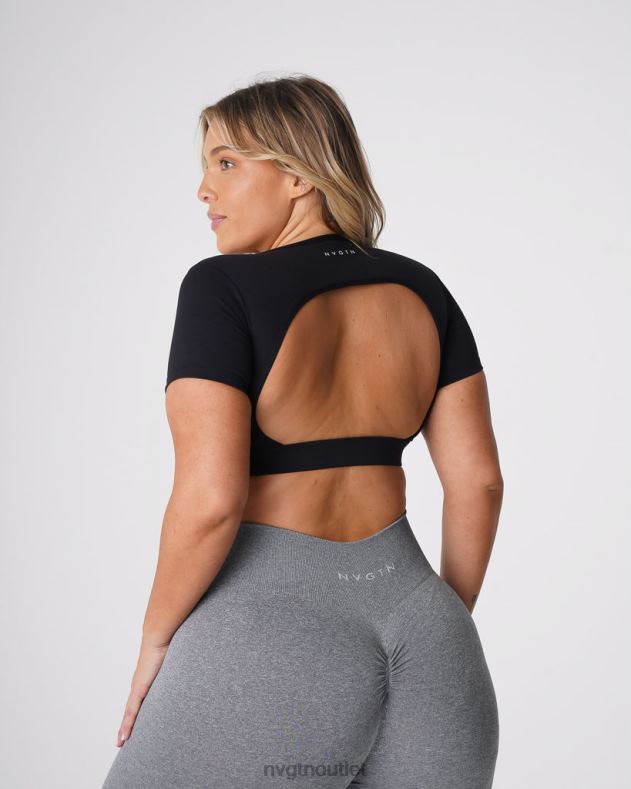 Fitness NVGTN T-Shirt mit offenem Rücken Schwarz Frauen 86ZJB77