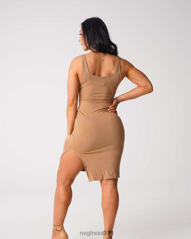 Lebensstil NVGTN Goldenes Vibes-Midikleid mit Cut-Outs Mokka Frauen 86ZJB717