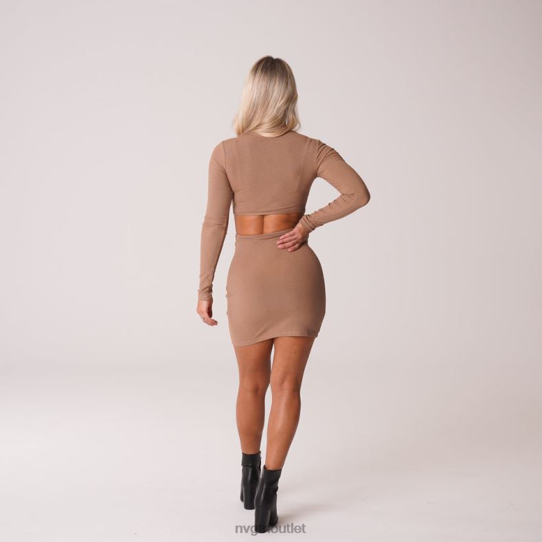 Lebensstil NVGTN in dieses gerippte Midikleid mit Stehkragen Mokka Frauen 86ZJB722