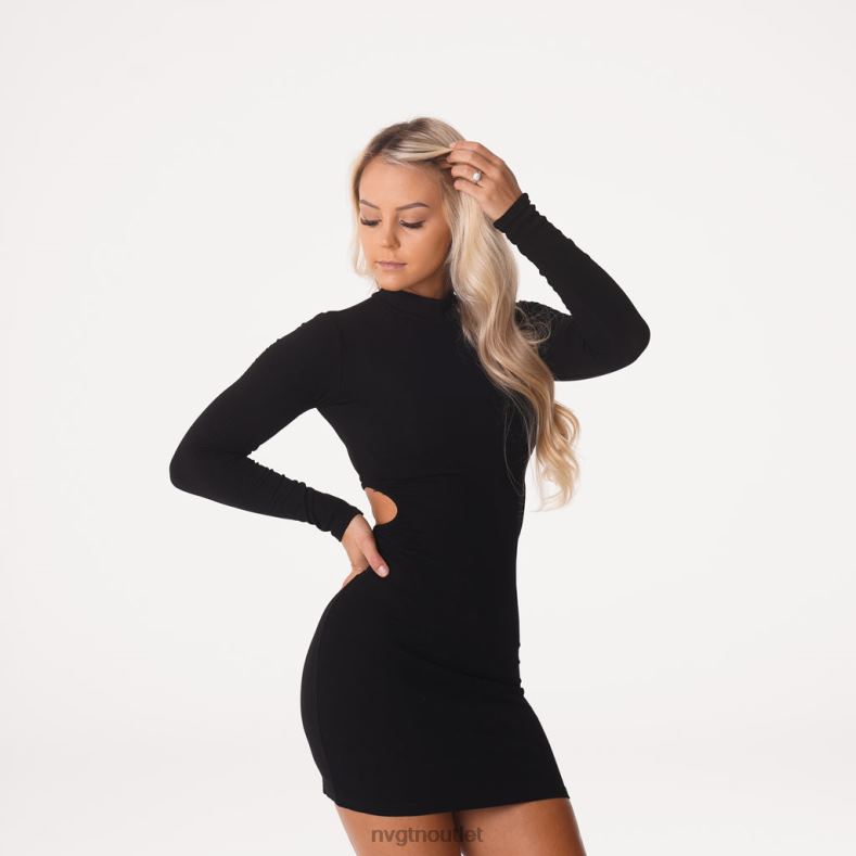 Lebensstil NVGTN in dieses gerippte Midikleid mit Stehkragen Schwarz Frauen 86ZJB721